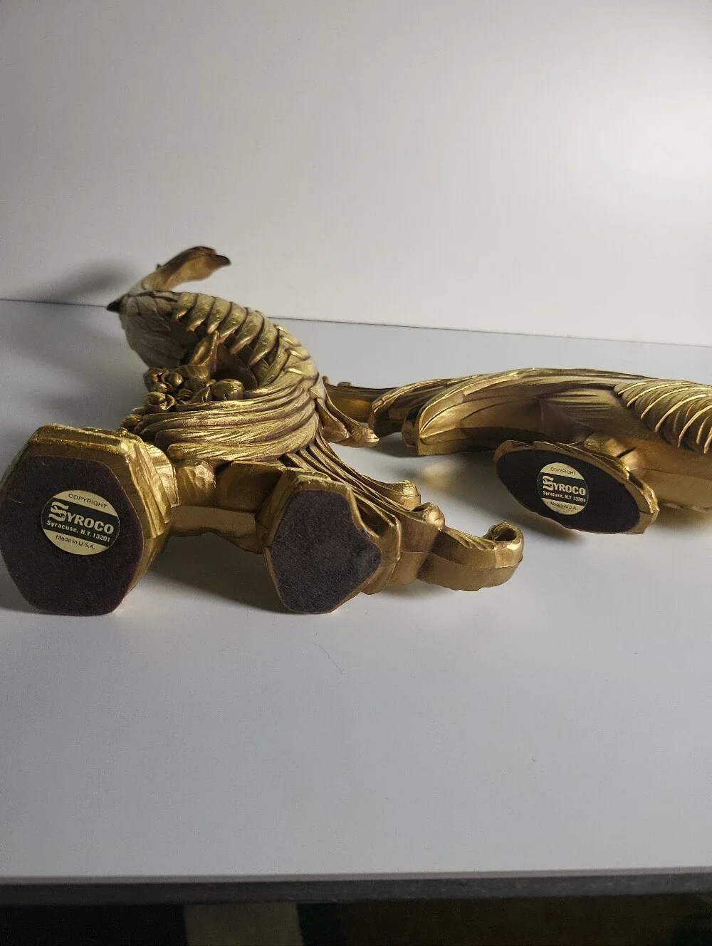 Vintage Syroco Gold Pheasants Birds Figurine Pair USA Peacock Hollywood Regency